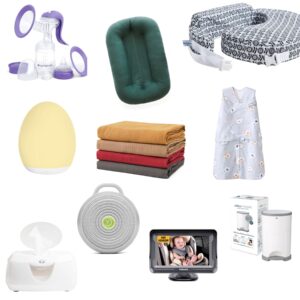 collage of essential newborn products